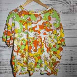 Zara Women's Short Sleeve Crop Top 60s 70s Style Groovy Floral Shirt Size Large